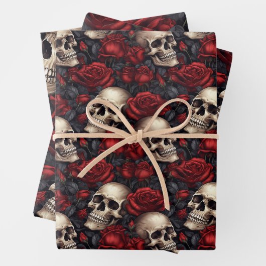 Design der Schädel- und Rose-Serie 10 Geschenkpapier Set (Beispiel)