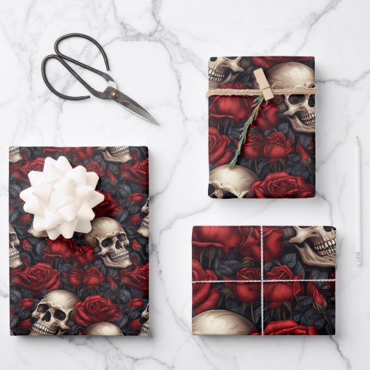 Design der Schädel- und Rose-Serie 10 Geschenkpapier Set (Vorderseite)