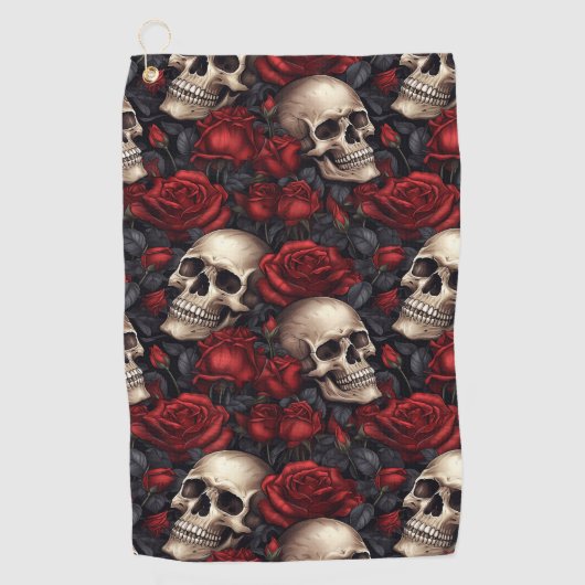 Design der Schädel- und Rose-Serie 10 Golfhandtuch (Vorderseite)
