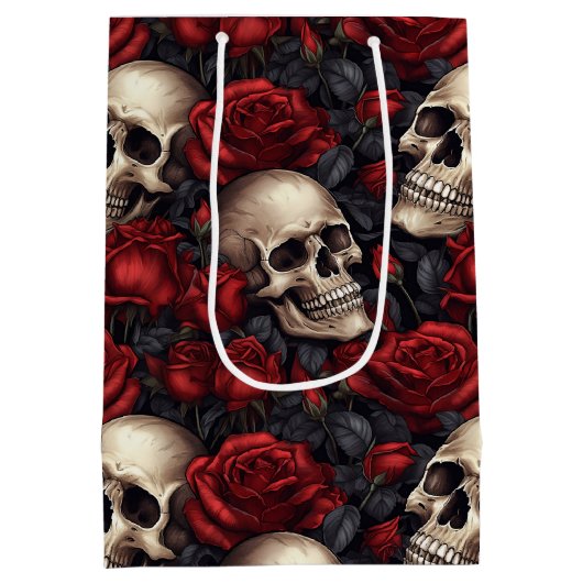 Design der Schädel- und Rose-Serie 10 Mittlere Geschenktüte (Rückseite)
