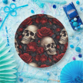 Design der Schädel- und Rose-Serie 10 Pappteller (Party)