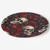 Design der Schädel- und Rose-Serie 10 Pappteller (Schrägansicht)
