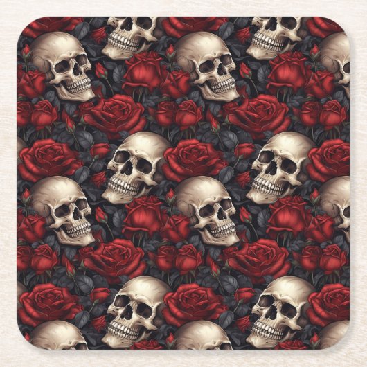 Design der Schädel- und Rose-Serie 10 Rechteckiger Pappuntersetzer (Vorderseite)