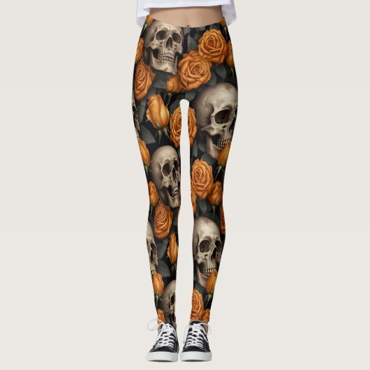 Design der Schädel- und Rose-Serie 11 Leggings (Vorderseite)