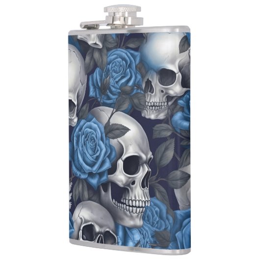 Design der Schädel- und Rose-Serie 12 Flachmann (Links)