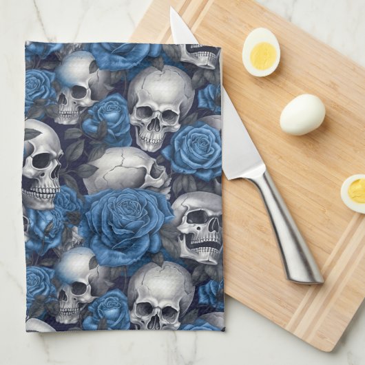 Design der Schädel- und Rose-Serie 12 Geschirrtuch (Viertel Falte)