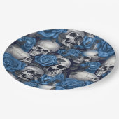 Design der Schädel- und Rose-Serie 12 Pappteller (Schrägansicht)