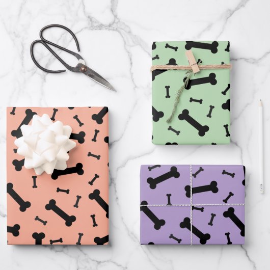 Design der schwarzen Hundeknochen Geschenkpapier Set (Vorderseite)