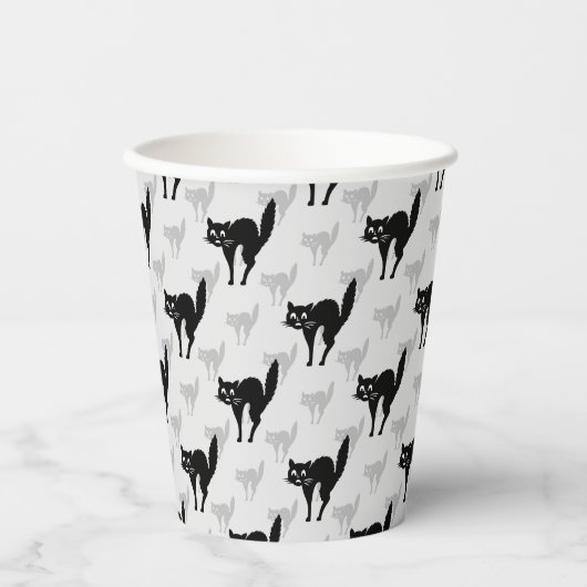 Design der Schwarzen Katze-Schatten-Silhouette Pappbecher (Vorderseite)