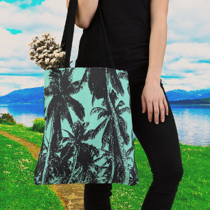 Design der schwarzen und blauen Palmen Tasche