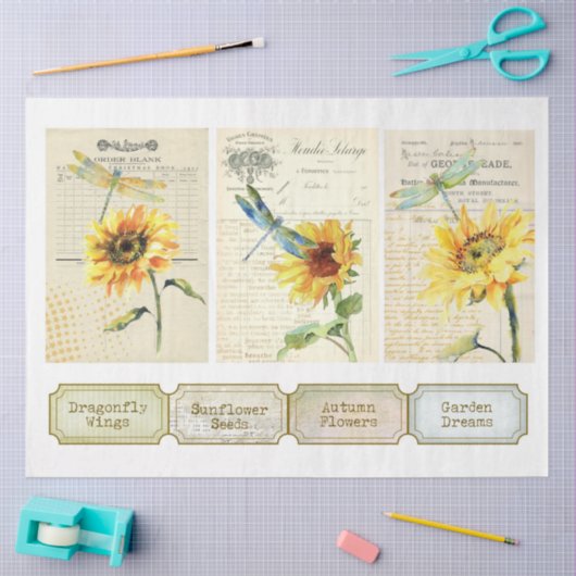 Design der Sonnenblumen- und Libellenreihe 10 Seidenpapier (Basteln)