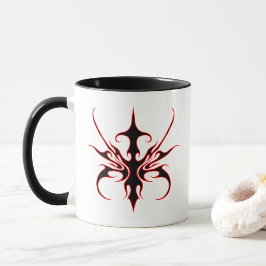 Design der Stammmasken - Schwarz und Rot Tasse (Mit Donut)