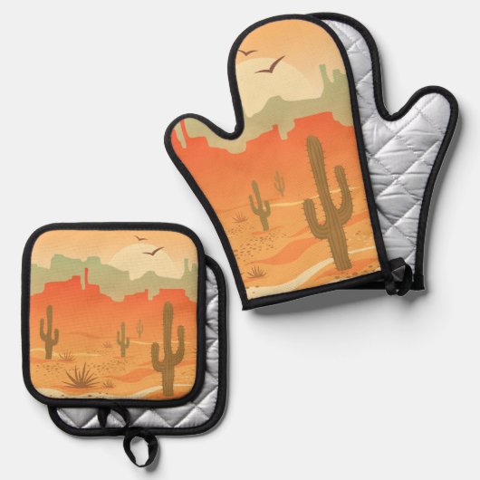 Design der Südwestwüste Ofenhandschuh & Topflappen-Set (Vorderseite/Rückseite)