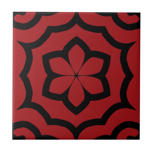 Design der Tile, Rot und Schwarz-Blume Fliese (Vorderseite)