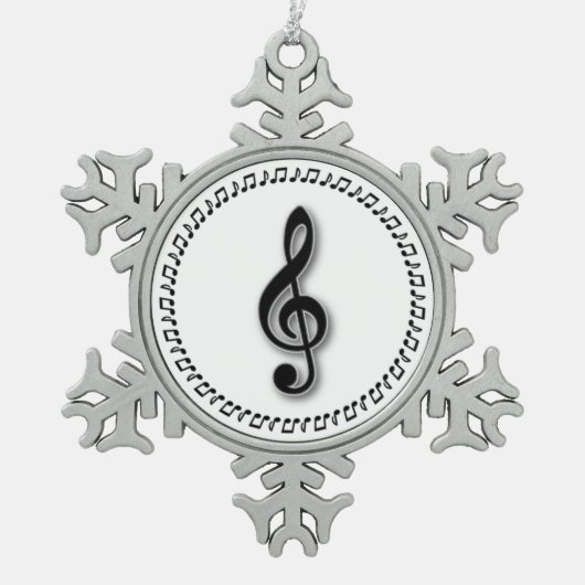Design der Treble Clef-Musiknote Schneeflocken Zinn-Ornament (Vorderseite)