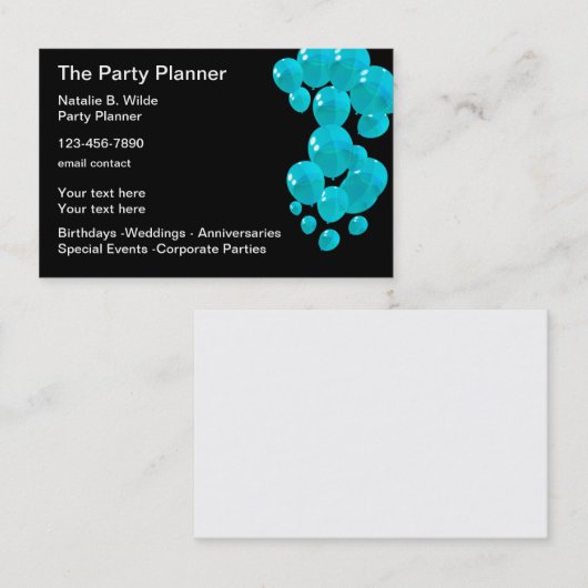 Design der trendy Party Planner Business Card Visitenkarte (Vorne/Hinten)