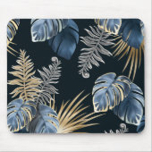 Design der tropischen Blätter Blau und Gold Mousepad (Vorne)