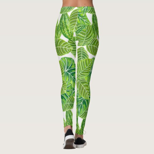 Design der tropischen Blätter in Aquarellen Leggings (Rückseite)