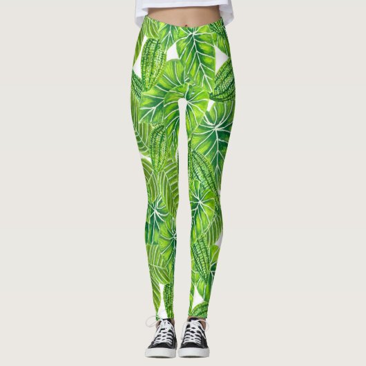Design der tropischen Blätter in Aquarellen Leggings (Vorderseite)
