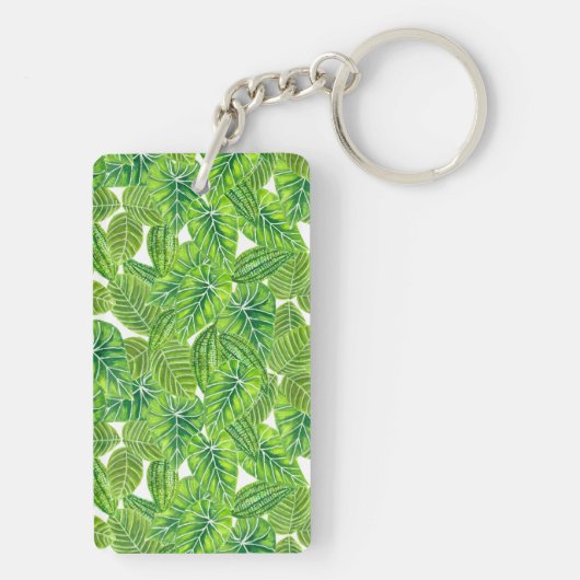 Design der tropischen Blätter in Aquarellen Schlüsselanhänger (Rückseite)