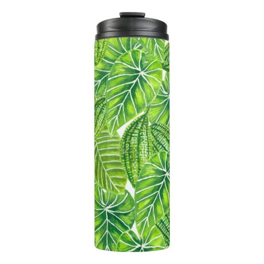 Design der tropischen Blätter in Aquarellen Thermosbecher (Vorderseite)