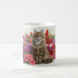 Design der tropischen Cat Floral Keramik Tasse. Kaffeetasse