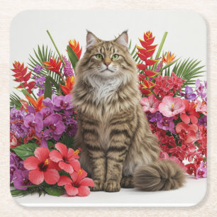 Design der tropischen Cat Square Untersetzer. Rechteckiger Pappuntersetzer