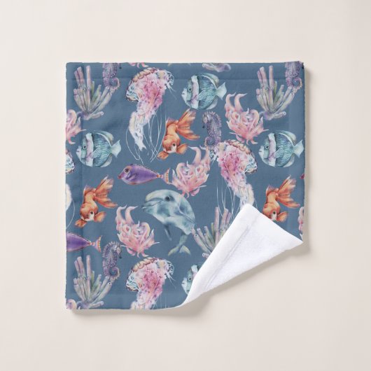 Design der Unterwasserfarben-Reihe 2 Badhandtuch Set (Waschlappen)