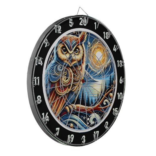 Design der verzauberten Nocturnal Owl Dartboard Dartscheibe (Vorderseite Links)