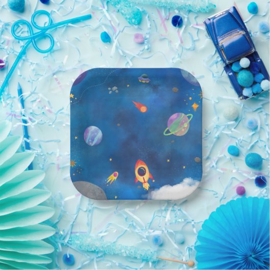 Design der Wasserfarbe im Weltraum - Dunkelblau Pappteller (Party)