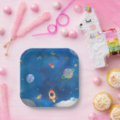 Design der Wasserfarbe im Weltraum - Dunkelblau Pappteller (Party)