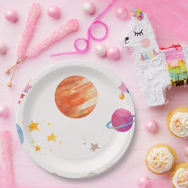 Design der Wasserfarben im Weltraum - Licht Pappteller