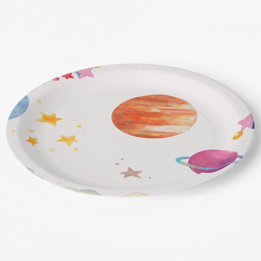 Design der Wasserfarben im Weltraum - Licht Pappteller (Schrägansicht)