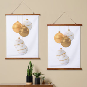 Design der weißen Weihnachtsbälle Wandteppich Mit Holzrahmen