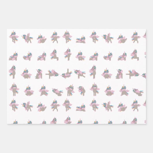 Design der Yoga-Posen für Einhorn Geschenkpapier Set (Vorderseite)