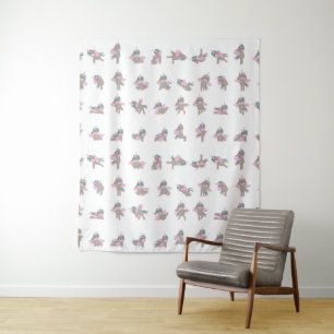 Design der Yoga-Posen für Einhorn Wandteppich