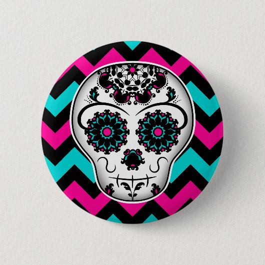 Design der Zickzack Streifen des Zuckerschädels Button (Vorderseite)
