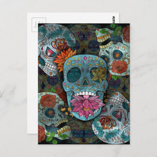 Design der Zuckerschädel Postkarte (Vorne/Hinten)