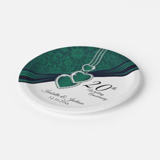 Design des 20. Smaragdgrünen Hochzeitstils Pappteller (Schrägansicht)