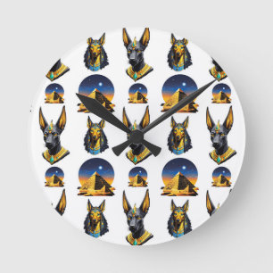Design des alten Ägypten Pyramide Anubis Muster Runde Wanduhr