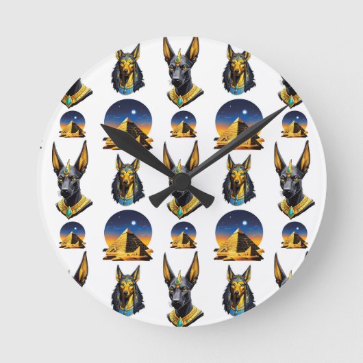 Design des alten Ägypten Pyramide Anubis Muster Runde Wanduhr (Vorderseite)