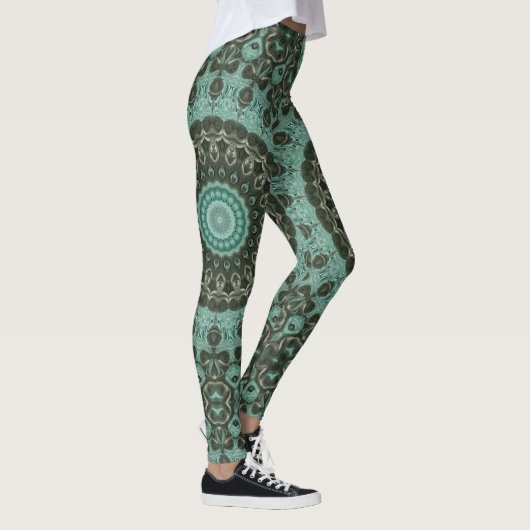 Design des antiken grünen Mandala-Musters Leggings (Rechts)