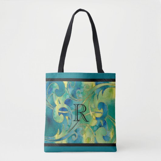 Design des Aquarellgrün-blauen Glitzer Tasche (Vorderseite)