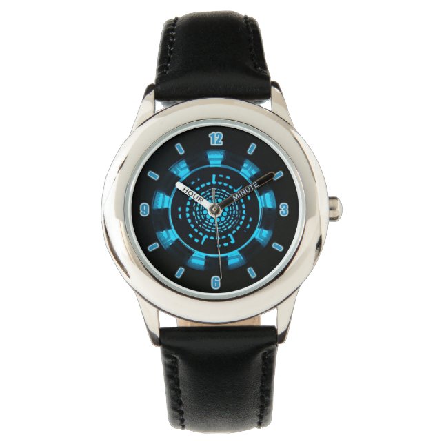 Design des blauen hellglühenden Armaturenreaktors Armbanduhr (Vorderseite)