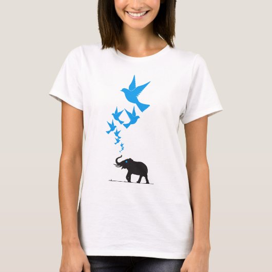 Design des Blue Elephant Blue Birds T-Shirt (Vorderseite)