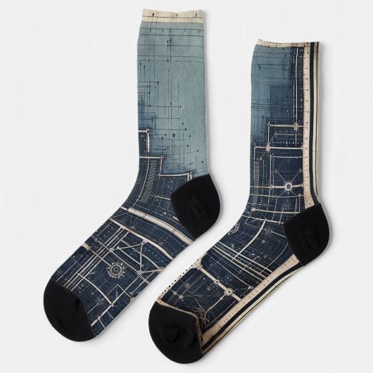 Design des Blueprints - Dekor des Architekten Socken (Linkes Detail)