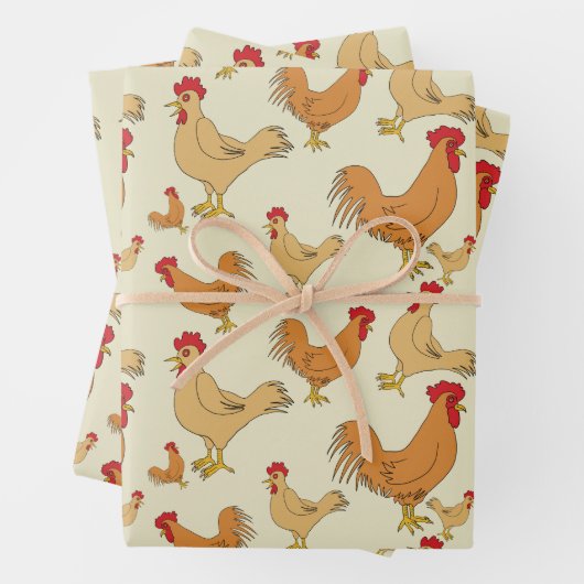 Design des braunen Hühnermusters Geschenkpapier Set (Beispiel)