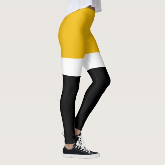Design des gelben, weißen Schwarz-Farbblockes Leggings (Rechts)