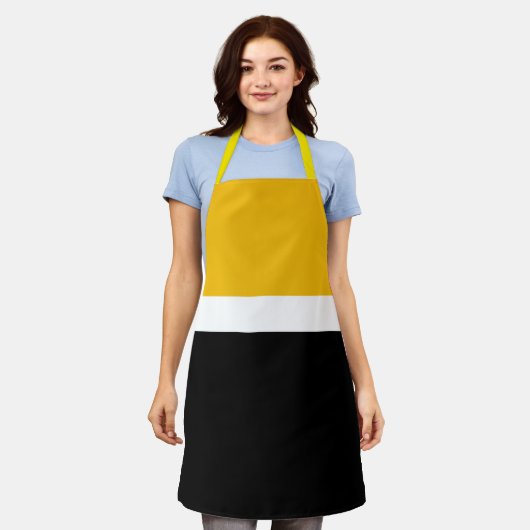 Design des gelben, weißen Schwarz-Farbblockes Schürze (Getragen)