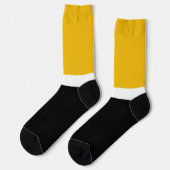 Design des gelben, weißen Schwarz-Farbblockes Socken (Linkes Detail)